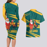 Sri Lanka Christmas Couples Matching Long Sleeve Bodycon Dress and Hawaiian Shirt with Santa Claus Rooster Festive Pattern and National Flag Design - Wonder Print Shop