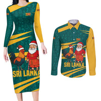 Sri Lanka Christmas Couples Matching Long Sleeve Bodycon Dress and Long Sleeve Button Shirt with Santa Claus Rooster Festive Pattern and National Flag Design - Wonder Print Shop