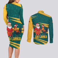 Sri Lanka Christmas Couples Matching Long Sleeve Bodycon Dress and Long Sleeve Button Shirt with Santa Claus Rooster Festive Pattern and National Flag Design - Wonder Print Shop