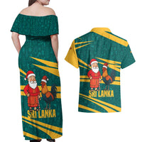 Sri Lanka Christmas Couples Matching Off Shoulder Maxi Dress and Hawaiian Shirt with Santa Claus Rooster Festive Pattern and National Flag Design - Wonder Print Shop