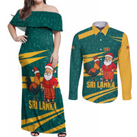 Sri Lanka Christmas Couples Matching Off Shoulder Maxi Dress and Long Sleeve Button Shirt with Santa Claus Rooster Festive Pattern and National Flag Design - Wonder Print Shop