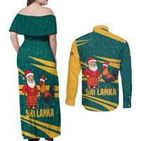 Sri Lanka Christmas Couples Matching Off Shoulder Maxi Dress and Long Sleeve Button Shirt with Santa Claus Rooster Festive Pattern and National Flag Design - Wonder Print Shop