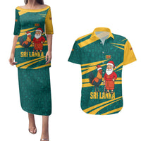 Sri Lanka Christmas Couples Matching Puletasi and Hawaiian Shirt with Santa Claus Rooster Festive Pattern and National Flag Design - Wonder Print Shop