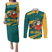 Sri Lanka Christmas Couples Matching Puletasi and Long Sleeve Button Shirt with Santa Claus Rooster Festive Pattern and National Flag Design - Wonder Print Shop