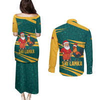 Sri Lanka Christmas Couples Matching Puletasi and Long Sleeve Button Shirt with Santa Claus Rooster Festive Pattern and National Flag Design - Wonder Print Shop