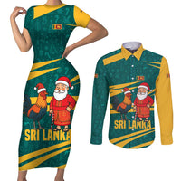 Sri Lanka Christmas Couples Matching Short Sleeve Bodycon Dress and Long Sleeve Button Shirt with Santa Claus Rooster Festive Pattern and National Flag Design - Wonder Print Shop