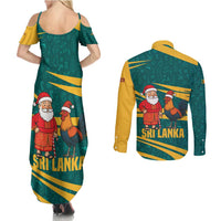 Sri Lanka Christmas Couples Matching Summer Maxi Dress and Long Sleeve Button Shirt with Santa Claus Rooster Festive Pattern and National Flag Design - Wonder Print Shop