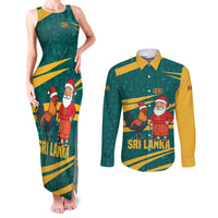 Sri Lanka Christmas Couples Matching Tank Maxi Dress and Long Sleeve Button Shirt with Santa Claus Rooster Festive Pattern and National Flag Design - Wonder Print Shop