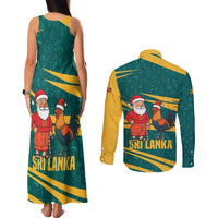 Sri Lanka Christmas Couples Matching Tank Maxi Dress and Long Sleeve Button Shirt with Santa Claus Rooster Festive Pattern and National Flag Design - Wonder Print Shop
