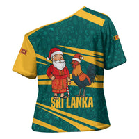 Sri Lanka Christmas Cross Shoulder Shirt with Santa Claus Rooster Festive Pattern and National Flag Design - Wonder Print Shop