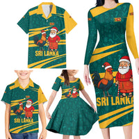 Sri Lanka Christmas Family Matching Long Sleeve Bodycon Dress and Hawaiian Shirt with Santa Claus Rooster Festive Pattern and National Flag Design - Wonder Print Shop