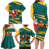 Sri Lanka Christmas Family Matching Long Sleeve Bodycon Dress and Hawaiian Shirt with Santa Claus Rooster Festive Pattern and National Flag Design - Wonder Print Shop