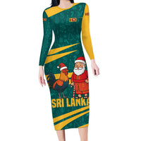 Sri Lanka Christmas Family Matching Long Sleeve Bodycon Dress and Hawaiian Shirt with Santa Claus Rooster Festive Pattern and National Flag Design - Wonder Print Shop