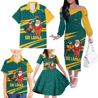 Sri Lanka Christmas Family Matching Off The Shoulder Long Sleeve Dress and Hawaiian Shirt with Santa Claus Rooster Festive Pattern and National Flag Design - Wonder Print Shop
