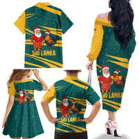 Sri Lanka Christmas Family Matching Off The Shoulder Long Sleeve Dress and Hawaiian Shirt with Santa Claus Rooster Festive Pattern and National Flag Design - Wonder Print Shop
