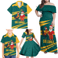 Sri Lanka Christmas Family Matching Off Shoulder Maxi Dress and Hawaiian Shirt with Santa Claus Rooster Festive Pattern and National Flag Design - Wonder Print Shop