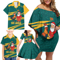 Sri Lanka Christmas Family Matching Off Shoulder Short Dress and Hawaiian Shirt with Santa Claus Rooster Festive Pattern and National Flag Design - Wonder Print Shop
