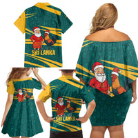 Sri Lanka Christmas Family Matching Off Shoulder Short Dress and Hawaiian Shirt with Santa Claus Rooster Festive Pattern and National Flag Design - Wonder Print Shop