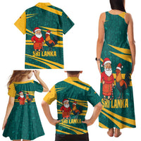Sri Lanka Christmas Family Matching Tank Maxi Dress and Hawaiian Shirt with Santa Claus Rooster Festive Pattern and National Flag Design - Wonder Print Shop