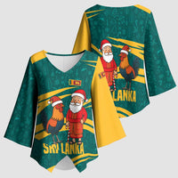 Sri Lanka Christmas Kimono Sleeve Blouse with Santa Claus Rooster Festive Pattern and National Flag Design - Wonder Print Shop