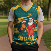 Sri Lanka Christmas Knitted V-Neck Vest with Santa Claus Rooster Festive Pattern and National Flag Design - Wonder Print Shop