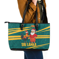 Sri Lanka Christmas Leather Tote Bag with Santa Claus Rooster Festive Pattern and National Flag Design - Wonder Print Shop