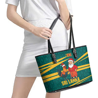 Sri Lanka Christmas Leather Tote Bag with Santa Claus Rooster Festive Pattern and National Flag Design - Wonder Print Shop