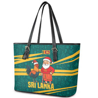 Sri Lanka Christmas Leather Tote Bag with Santa Claus Rooster Festive Pattern and National Flag Design - Wonder Print Shop