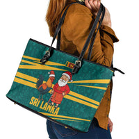 Sri Lanka Christmas Leather Tote Bag with Santa Claus Rooster Festive Pattern and National Flag Design - Wonder Print Shop