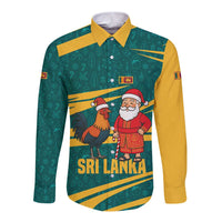 Sri Lanka Christmas Long Sleeve Button Shirt with Santa Claus Rooster Festive Pattern and National Flag Design - Wonder Print Shop