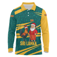 Sri Lanka Christmas Long Sleeve Polo Shirt with Santa Claus Rooster Festive Pattern and National Flag Design - Wonder Print Shop