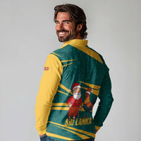 Sri Lanka Christmas Long Sleeve Polo Shirt with Santa Claus Rooster Festive Pattern and National Flag Design - Wonder Print Shop