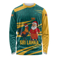 Sri Lanka Christmas Long Sleeve Shirt with Santa Claus Rooster Festive Pattern and National Flag Design - Wonder Print Shop