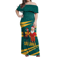 Sri Lanka Christmas Off Shoulder Maxi Dress with Santa Claus Rooster Festive Pattern and National Flag Design - Wonder Print Shop