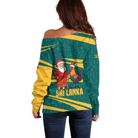 Sri Lanka Christmas Off Shoulder Sweater with Santa Claus Rooster Festive Pattern and National Flag Design - Wonder Print Shop