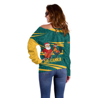 Sri Lanka Christmas Off Shoulder Sweater with Santa Claus Rooster Festive Pattern and National Flag Design - Wonder Print Shop