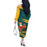 Sri Lanka Christmas Off The Shoulder Long Sleeve Dress with Santa Claus Rooster Festive Pattern and National Flag Design - Wonder Print Shop