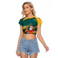 Sri Lanka Christmas Raglan Cropped T Shirt with Santa Claus Rooster Festive Pattern and National Flag Design - Wonder Print Shop