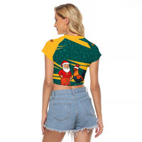 Sri Lanka Christmas Raglan Cropped T Shirt with Santa Claus Rooster Festive Pattern and National Flag Design - Wonder Print Shop