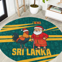 Sri Lanka Christmas Round Carpet with Santa Claus Rooster Festive Pattern and National Flag Design - Wonder Print Shop
