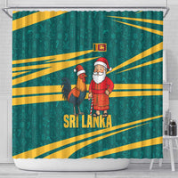 Sri Lanka Christmas Shower Curtain with Santa Claus Rooster Festive Pattern and National Flag Design - Wonder Print Shop