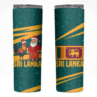 Sri Lanka Christmas Skinny Tumbler with Santa Claus Rooster Festive Pattern and National Flag Design - Wonder Print Shop