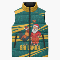Sri Lanka Christmas Sleeveless Puffer Jacket with Santa Claus Rooster Festive Pattern and National Flag Design - Wonder Print Shop