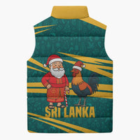 Sri Lanka Christmas Sleeveless Puffer Jacket with Santa Claus Rooster Festive Pattern and National Flag Design - Wonder Print Shop