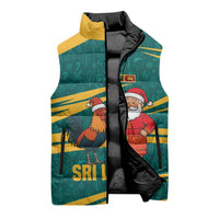 Sri Lanka Christmas Sleeveless Puffer Jacket with Santa Claus Rooster Festive Pattern and National Flag Design - Wonder Print Shop