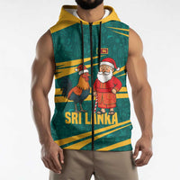 Sri Lanka Christmas Sleeveless Zip Hoodie with Santa Claus Rooster Festive Pattern and National Flag Design - Wonder Print Shop