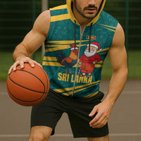 Sri Lanka Christmas Sleeveless Zip Hoodie with Santa Claus Rooster Festive Pattern and National Flag Design - Wonder Print Shop