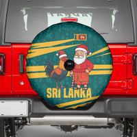 Sri Lanka Christmas Spare Tire Cover with Santa Claus Rooster Festive Pattern and National Flag Design - Wonder Print Shop