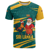 Sri Lanka Christmas T Shirt with Santa Claus Rooster Festive Pattern and National Flag Design - Wonder Print Shop