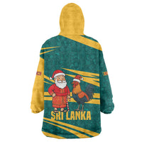 Sri Lanka Christmas Wearable Blanket Hoodie with Santa Claus Rooster Festive Pattern and National Flag Design - Wonder Print Shop